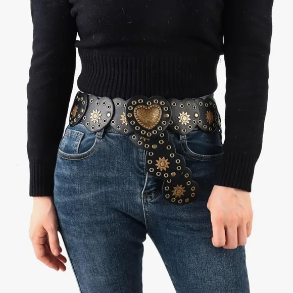 Free People Black Celestial Romance Heart Embellished Belt - Picture 8 of 12